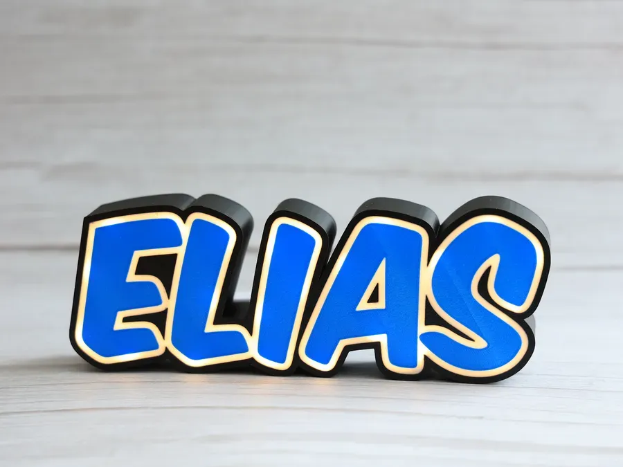 Prénom Elias en lettres bleues lumineuses