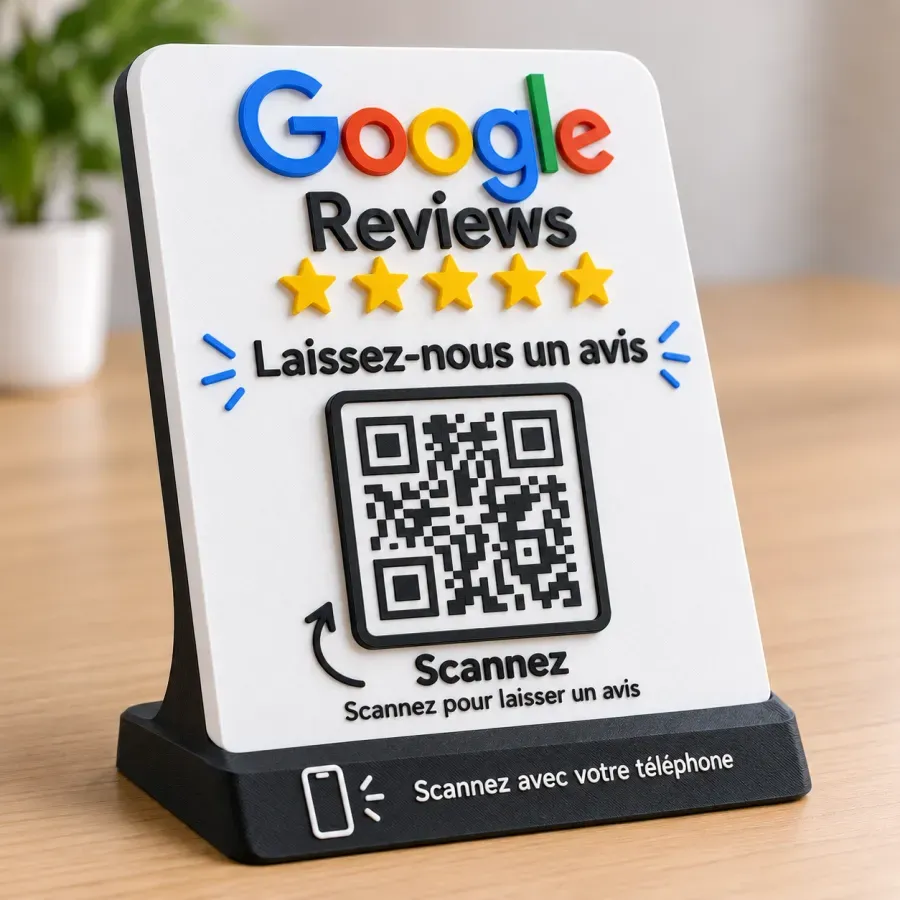 Présentoir avis Google avec QR code à scanner